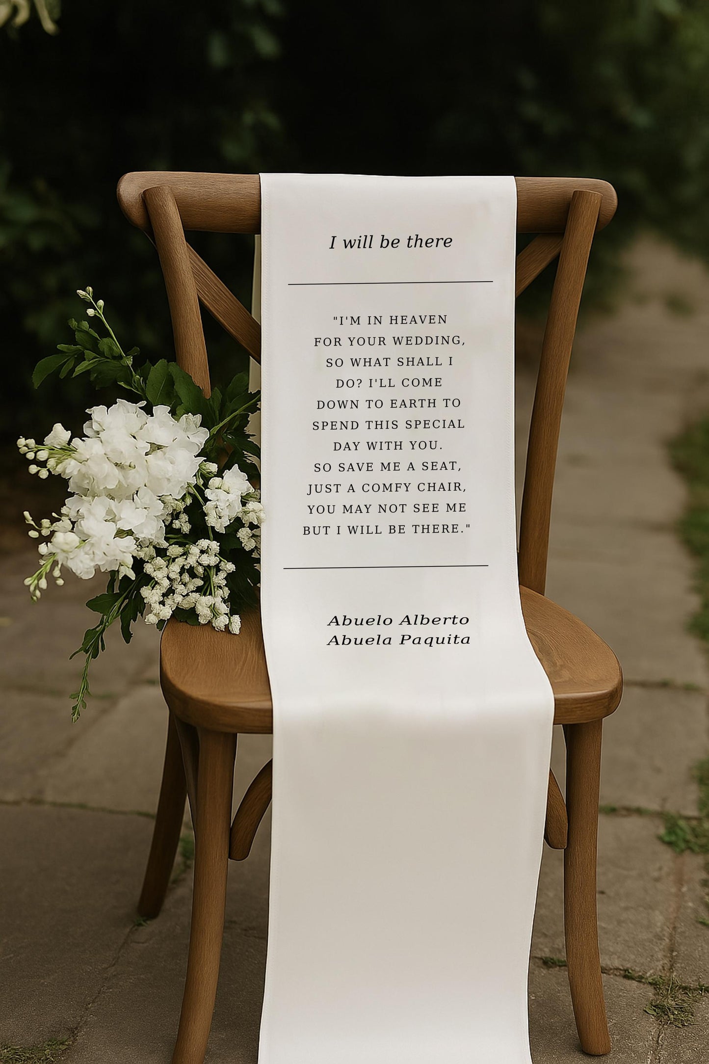 Custom Memorial Wedding Sign, Reserved Wedding Memorial Chair Sign, Personalized Fabric Sign, Wedding Chair Banner In Memory Loved Ones MS03