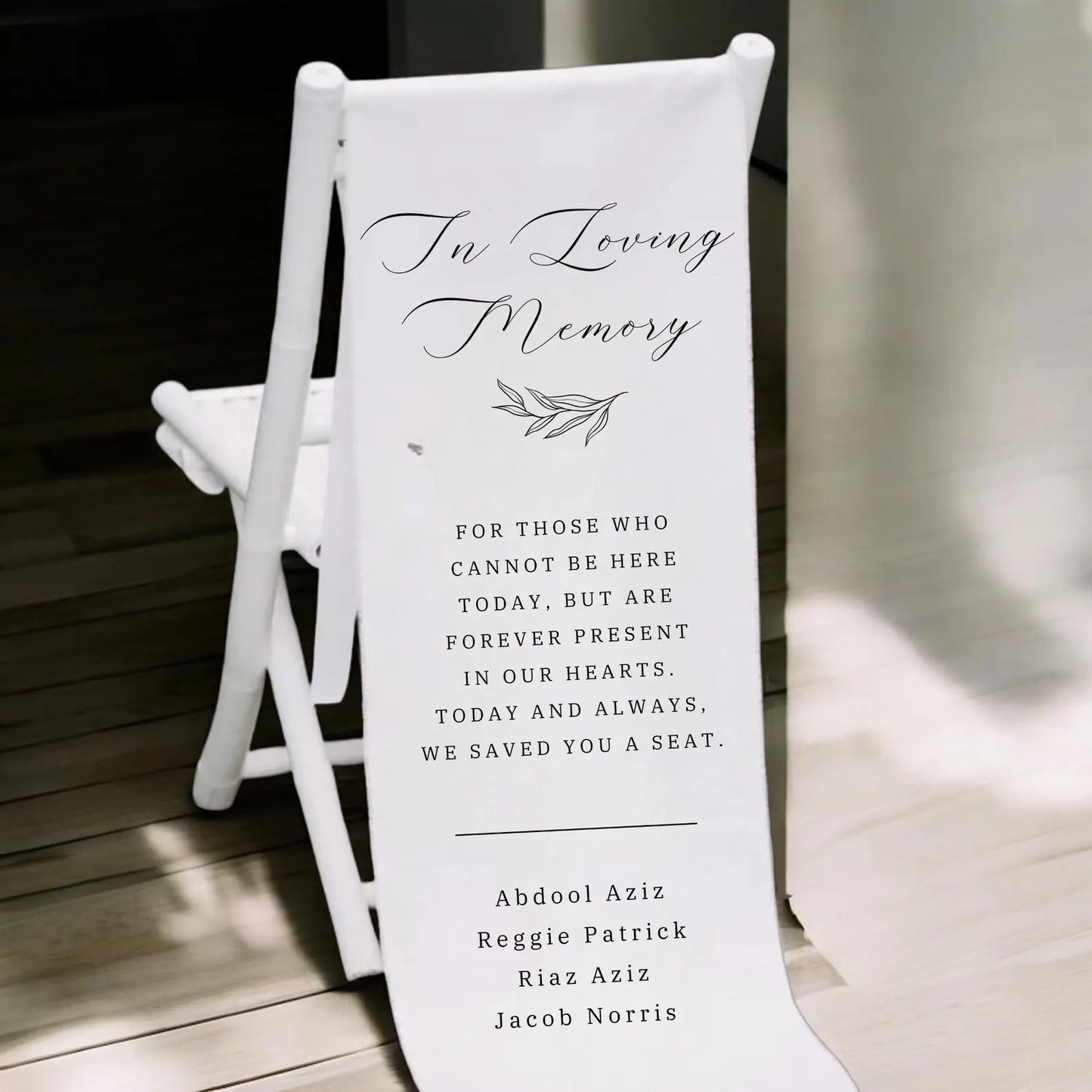 Reserved Wedding Memorial Chair Sign, Personalized Fabric Sign, Wedding Chair Banner In Memory Of Loved Ones, Custom Memorial Wedding Sign