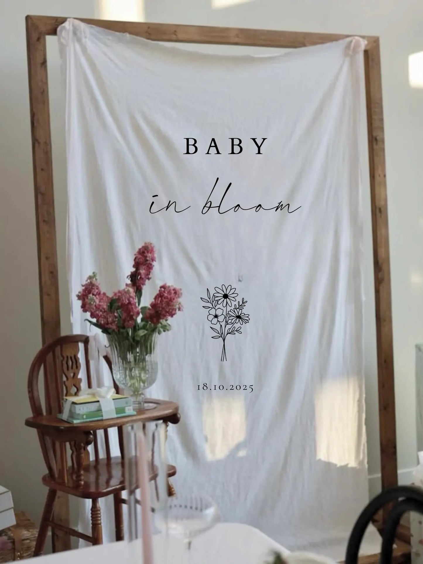 Baby in Bloom Baby Shower HTV Decal Sign, Baby Shower Decal Sign for Spandex Fabric, Linen Fabric, Baby Shower Decor Supply, Backdrop Decal