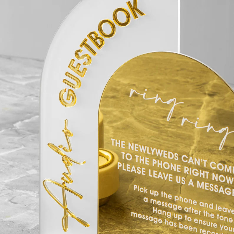 Audio Guestbook Sign, Wedding Guestbook Sign, Telephone Guest Book Sign, Wedding Reception Decor, Wedding Signage, Gold Mirror Wedding Signs