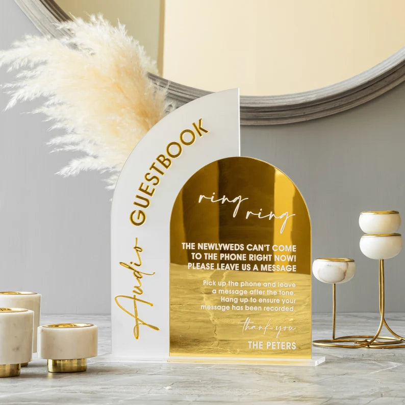 Audio Guestbook Sign, Wedding Guestbook Sign, Telephone Guest Book Sign, Wedding Reception Decor, Wedding Signage, Gold Mirror Wedding Signs