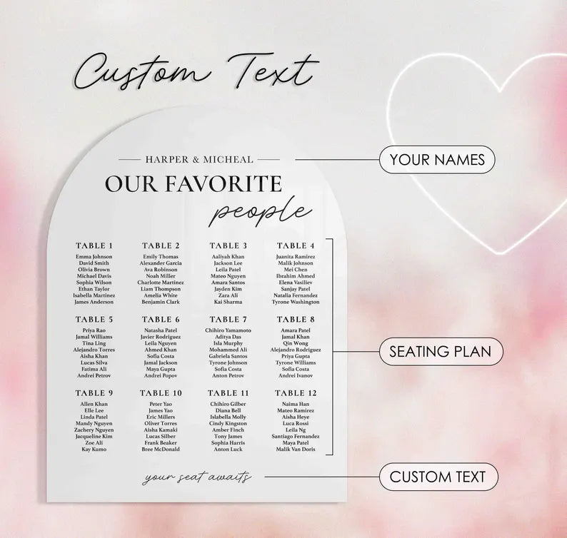 Wedding Seating Chart Acrylic Sign | Acrylic Table Seating Chart Wedding Sign | Custom Wedding Seating Chart Sign | Table Seating Chart Sign