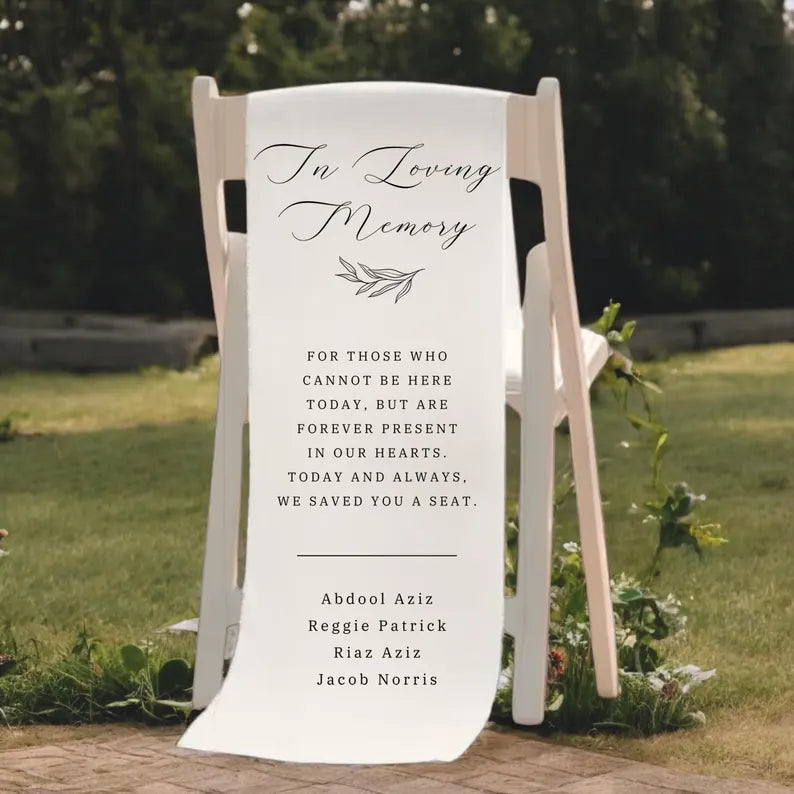 Reserved Wedding Memorial Chair Sign, Personalized Fabric Sign, Wedding Chair Banner In Memory Of Loved Ones, Custom Memorial Wedding Sign