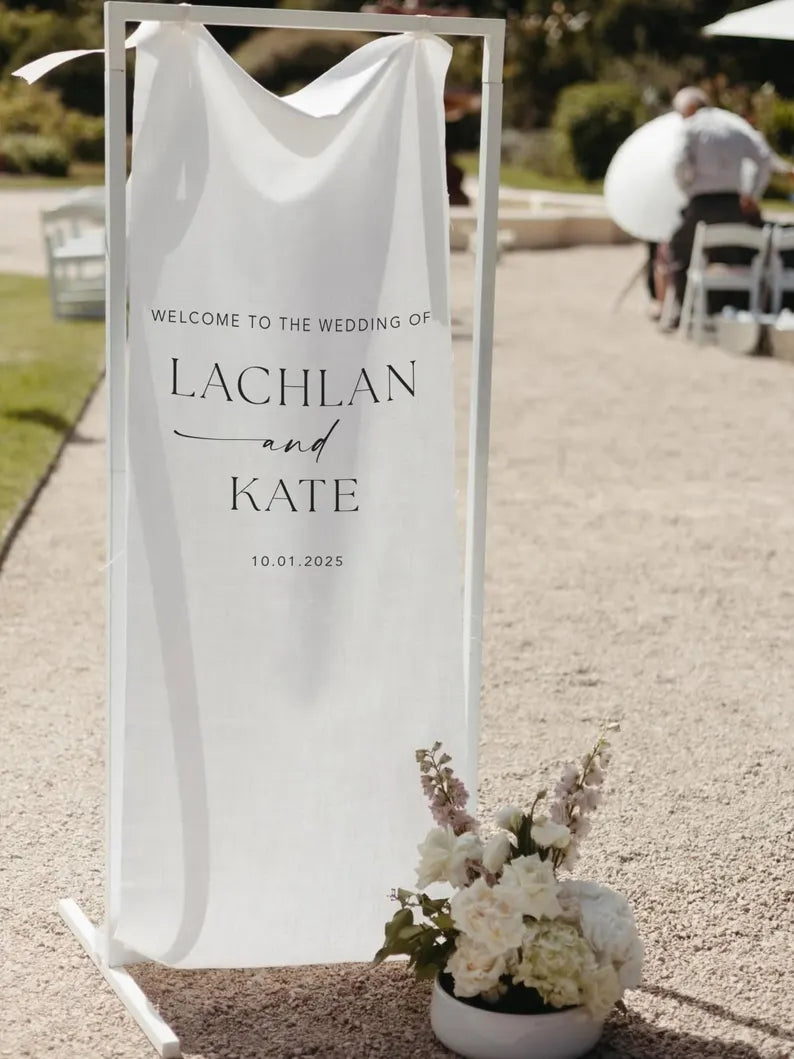 Wedding Welcome Sign, Modern Wedding Welcome Sign, Fabric Sign, Wedding Fabric Welcome Sign, Custom Linen Wedding Signs, Boho Wedding