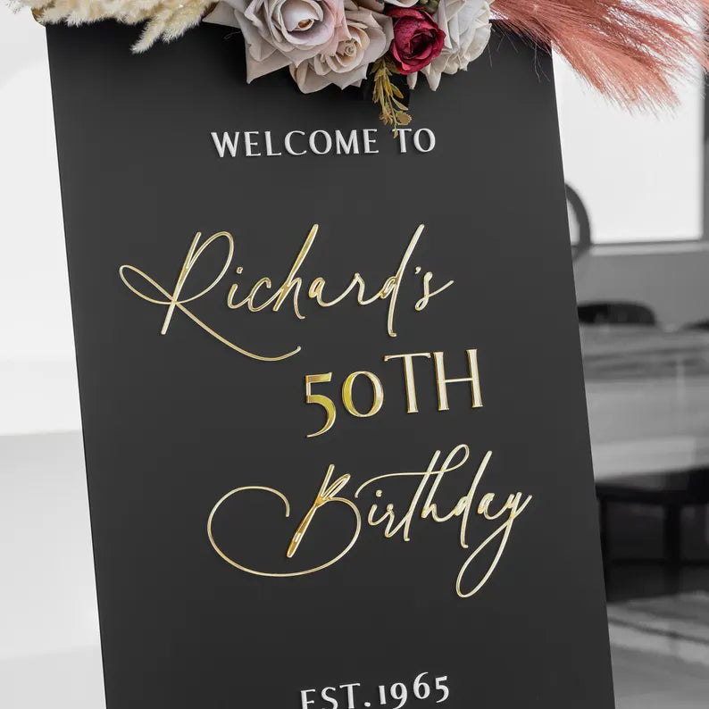 50th birthday welcome sign, Happy birthday acrylic welcome sign, Birthday Party Welcome Sign, 16th 18th 20th 30th 40th 50th 60th 70th