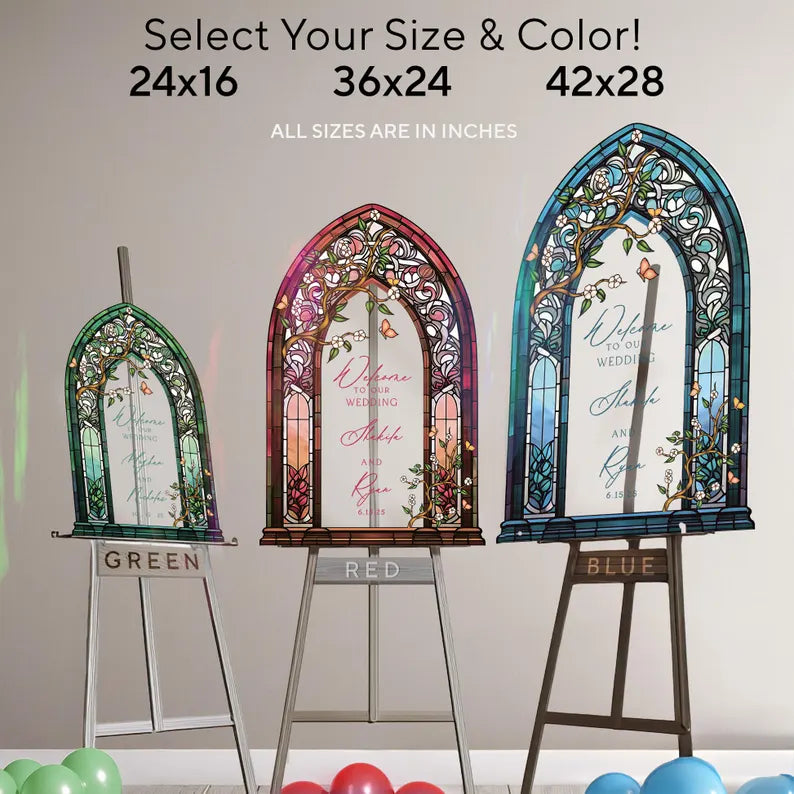 Wedding Welcome Sign, Custom Acrylic Wedding Sign, Printed Stained Glass Wedding Entrance Sign, Vintage Wedding Decorations