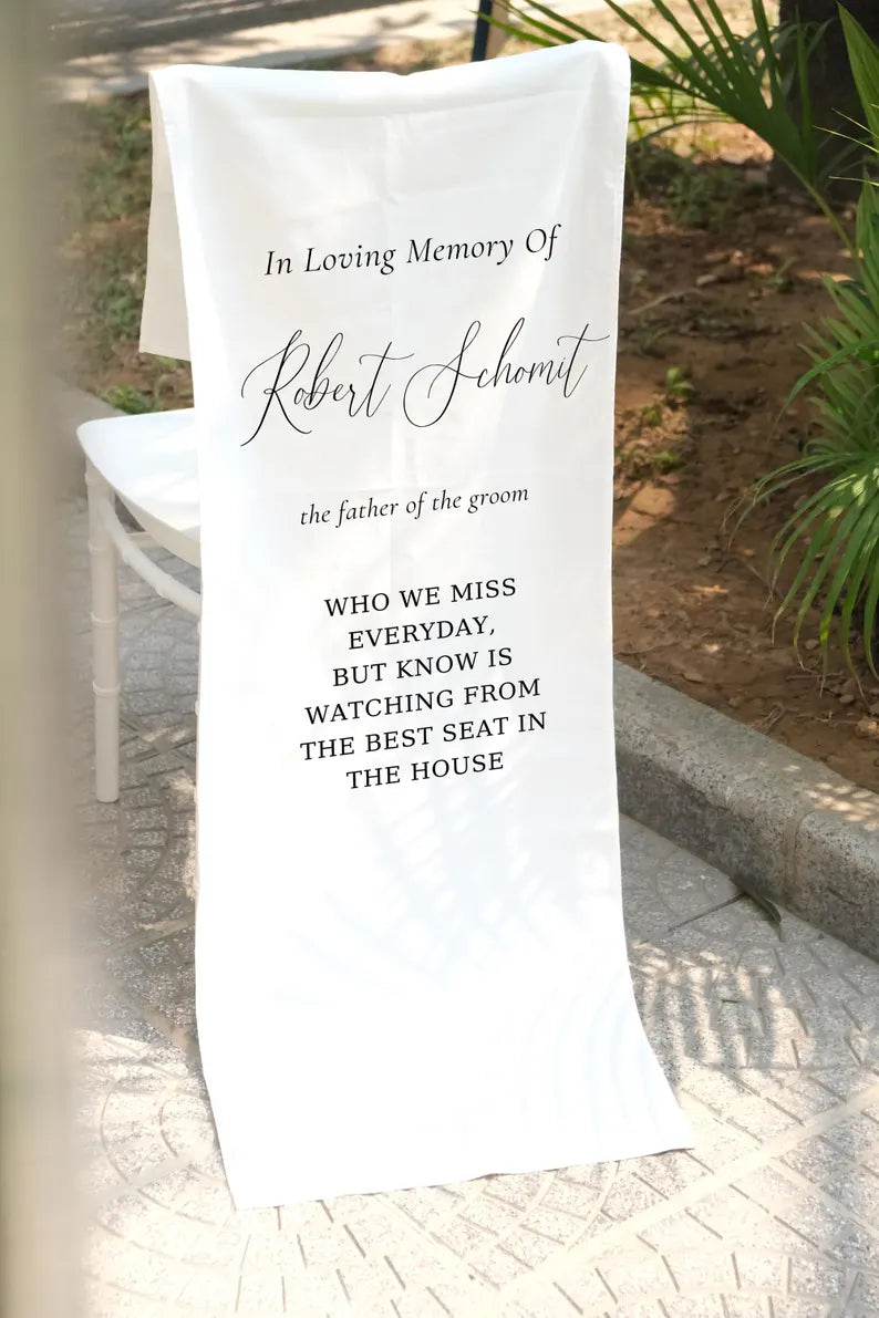 Custom Memorial Wedding Sign,Reserved Wedding Memorial Chair Sign,Personalized Fabric Sign,Wedding Chair Banner In Memory Of Loved Ones MS06