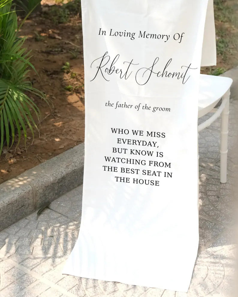 Custom Memorial Wedding Sign,Reserved Wedding Memorial Chair Sign,Personalized Fabric Sign,Wedding Chair Banner In Memory Of Loved Ones MS06