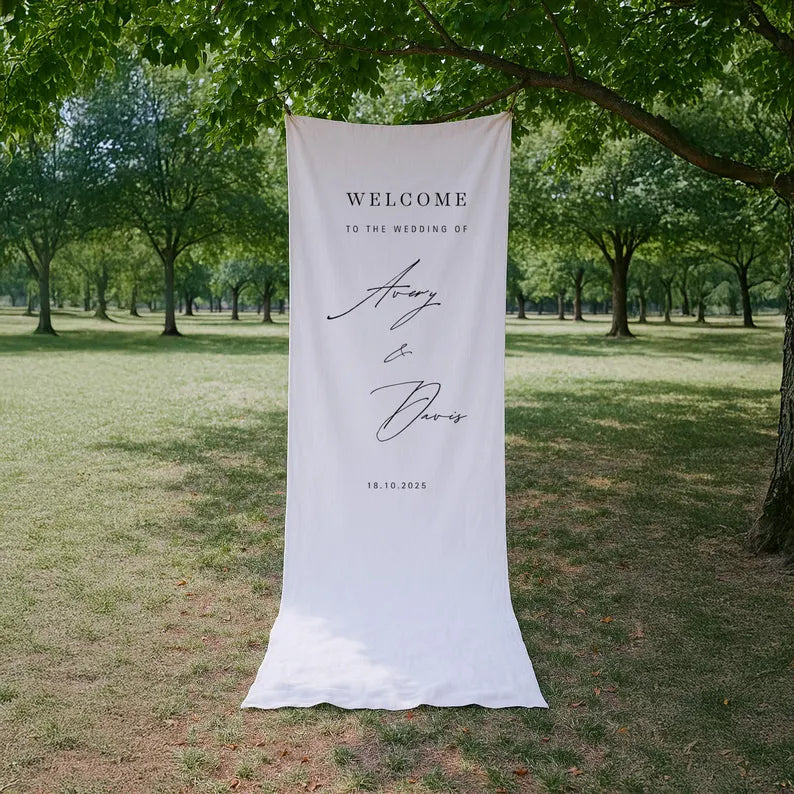Custom Linen Wedding Signs, Wedding Welcome Sign, Modern Wedding Welcome Sign, Fabric Sign, Wedding Fabric Welcome Sign, Boho Wedding WS17