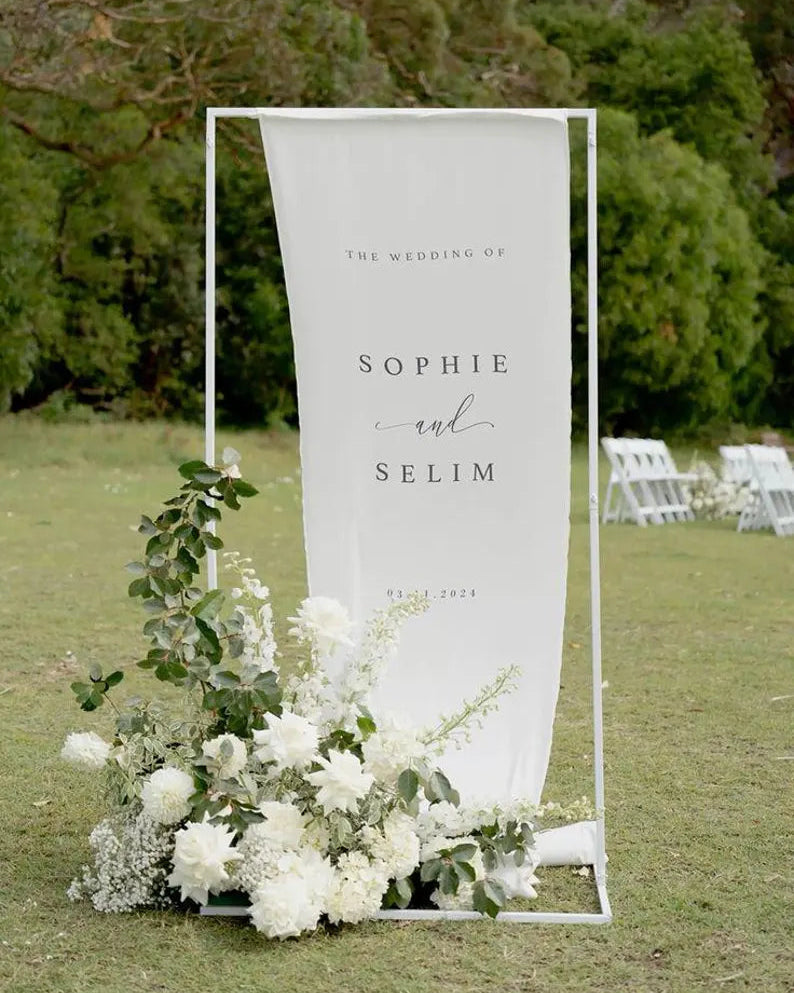 Wedding Fabric Welcome Sign, Linen Wedding Sign, Personalized Fabric Sign, Custom Wedding Banner, Modern Wedding Decor,Engagement Party Sign