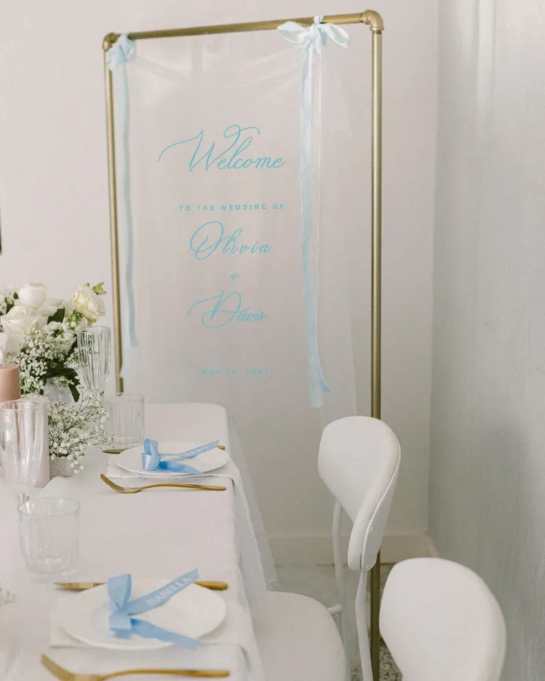 Sheer Wedding Sign, Romantic Wedding Sign, Wedding Backdrop, Voile Wedding Banner, Organza Wedding Sign, Fabric Welcome Sign