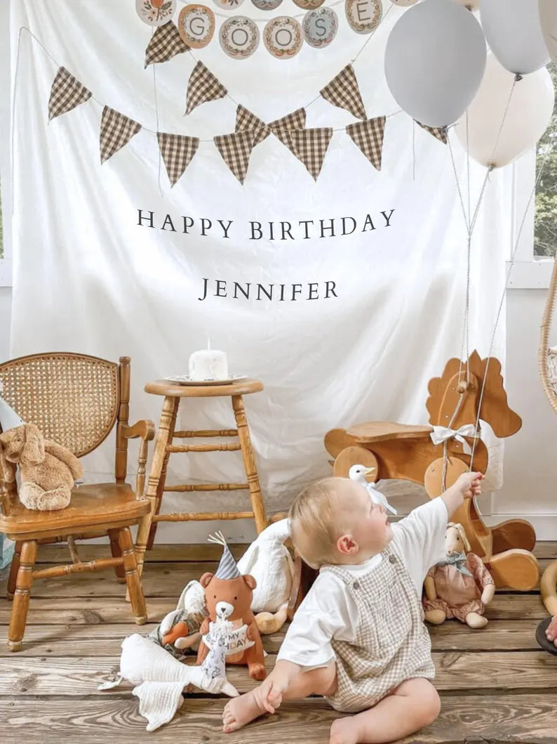 Custom Birthday Sign, Fabric Name Banner, Boho Kids Party Decor, Personalised Linen Flag, Outdoor Birthday Backdrop, Minimalist Wall Art
