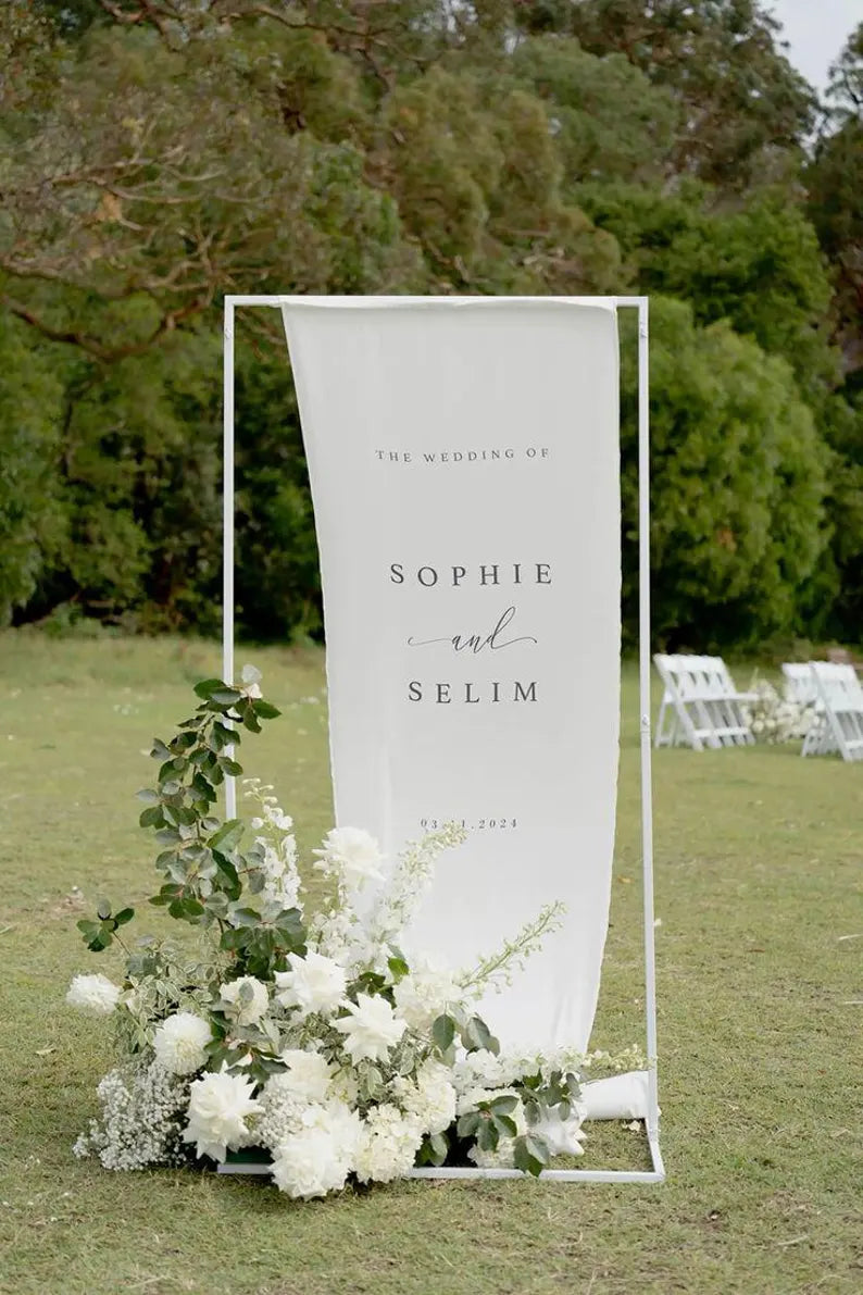 Wedding Fabric Welcome Sign, Linen Wedding Sign, Personalized Fabric Sign, Custom Wedding Banner, Modern Wedding Decor,Engagement Party Sign