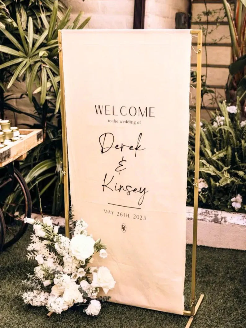 Custom Linen Wedding Welcome Sign, Fabric Wedding Sign, Personalised Boho Wedding Decor, Rustic Wedding Banner, Large Fabric Welcome Sign