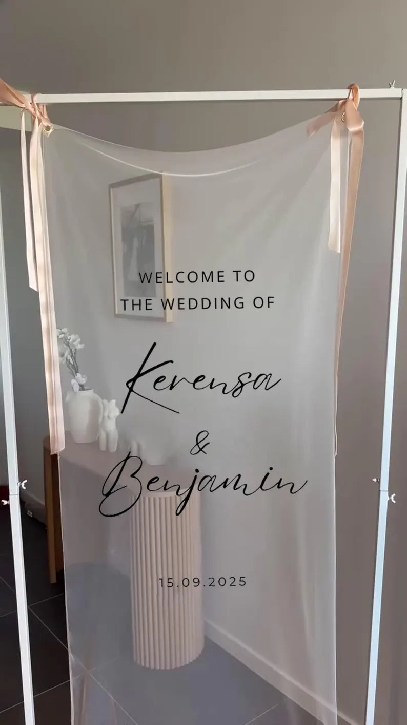 Romantic Sheer Wedding Sign,Personalized Sheer Fabric Wedding Sign,Custom Transparent Linen Welcome Banner