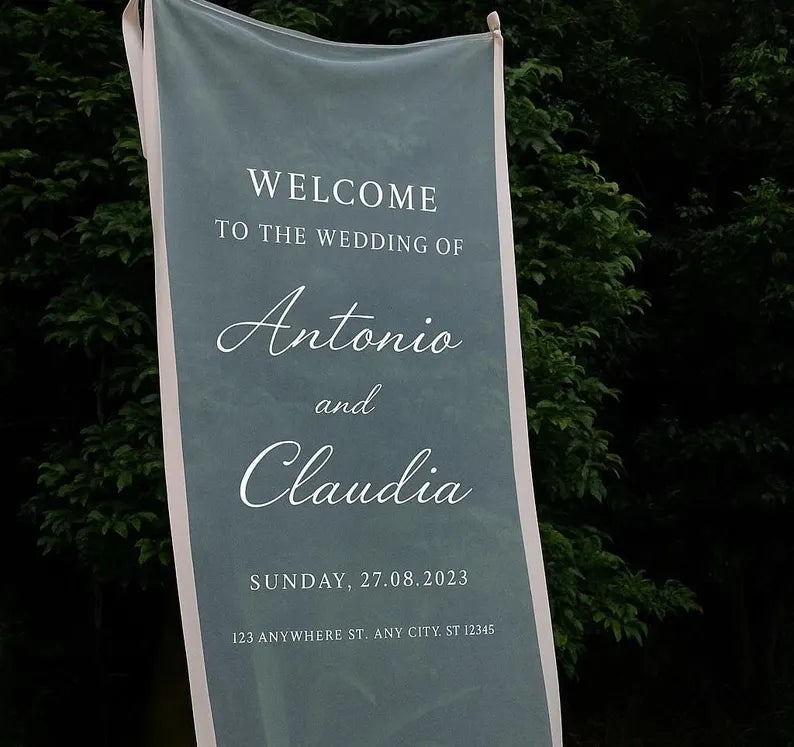 Sheer Wedding Sign | Personalized Welcome Banner | Elegant Wedding Backdrop | Custom Bridal Signage