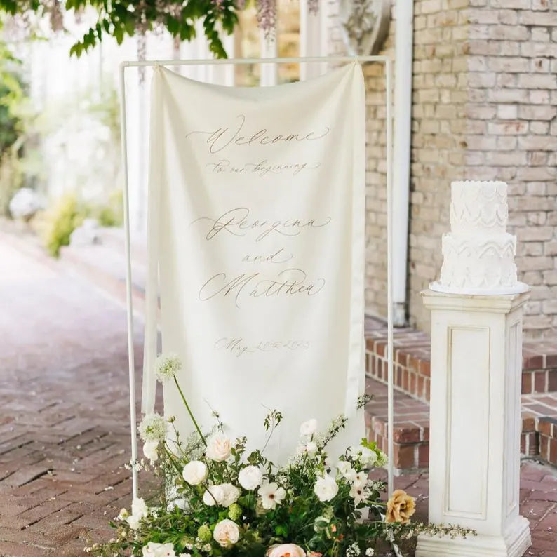 Personalized Wedding Sign – Custom Backdrop – Elegant Wedding Decor – Outdoor Ceremony Art – Calligraphy Design