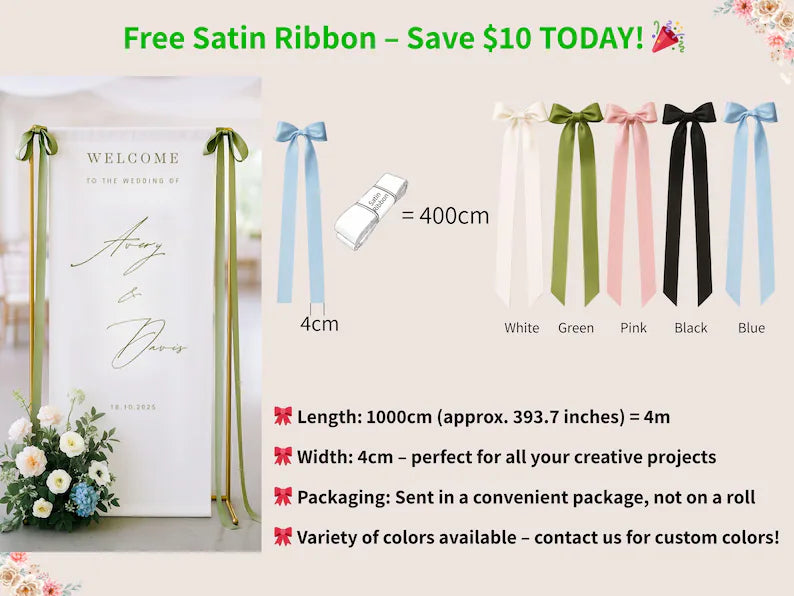 Minimalist Wedding Welcome Sign, Custom Fabric Wedding Banner with Names & Date, Outdoor Garden Ceremony Decor, Personalized Linen Sign