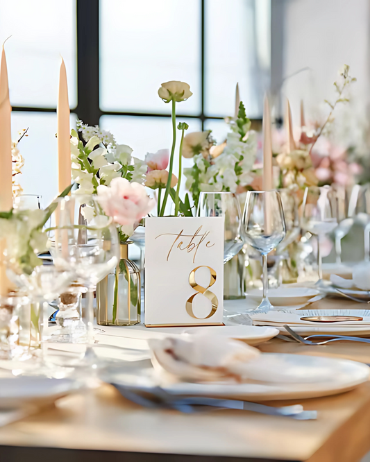 Wedding Table Numbers - White Acrylic 3D Gold Mirror Table Signs - Wedding Table Decor - Table Numbers with Stands - Wedding Table Setting