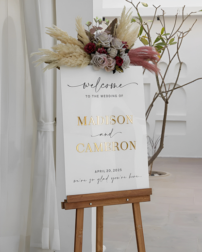Acrylic Wedding Sign With 3D Mirror Gold Names, Wedding Welcome Sign - Personalized Wedding Signs - Reception Signage, Modern Welcome Sign