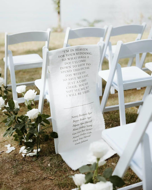 Custom Memorial Wedding Sign, Reserved Wedding Memorial Chair Sign, Personalized Fabric Sign, Wedding Chair Banner In Memory Loved Ones MS03