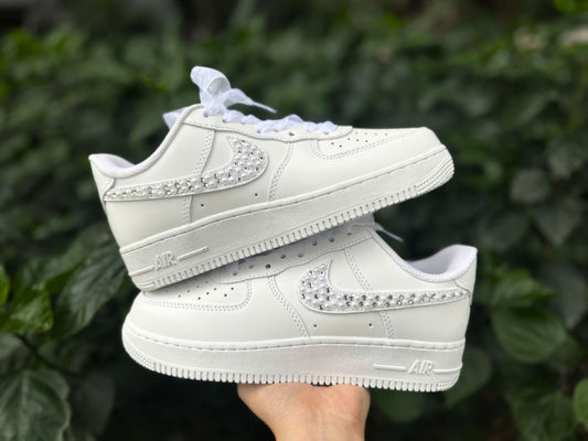 Wedding Personalized Sneakers • Graduation Pearl Crystal Bridal Shoes • Air Force 1 AF1 White Wedding Bling Sneakers • NK_04