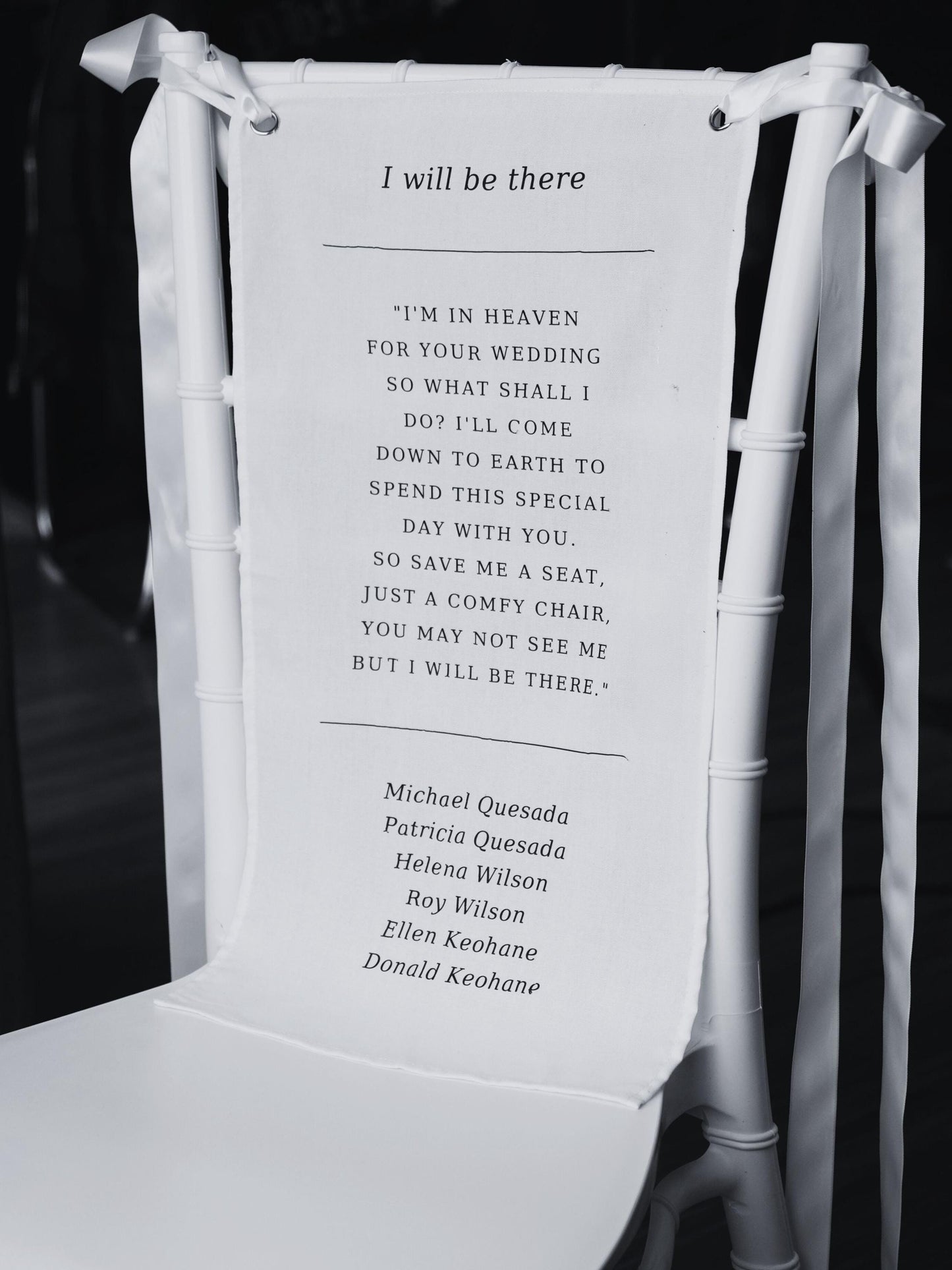 Custom Memorial Wedding Sign, Reserved Wedding Memorial Chair Sign, Personalized Fabric Sign, Wedding Chair Banner In Memory Loved Ones MS03