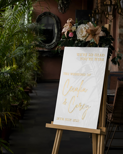 White Acrylic Wedding Sign With 3D Mirror Gold Names, Ceremony Welcome Sign, Wedding Welcome Sign, Engagement sign, Modern wedding sign