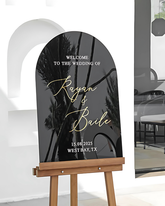 Shinny Black Acrylic Welcome Sign, Arched Shaped Wedding Sign - Wedding Decorations - Wedding Reception Signage - Personalized Welcome Sign