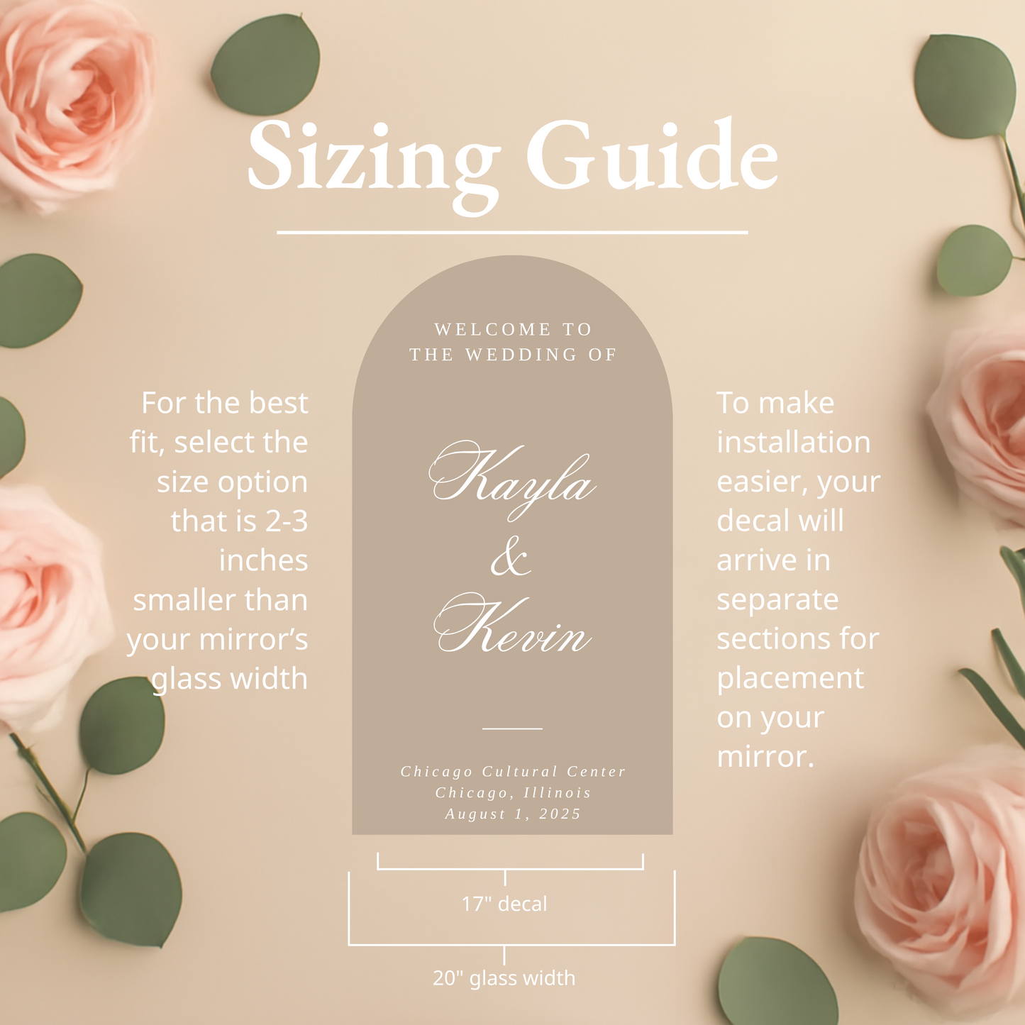 Welcome Wedding Sign | Customizable Names - For Mirror, Acrylic, Cardboard - Wedding Mirror Decal - To the Wedding of - Reception - Ceremony