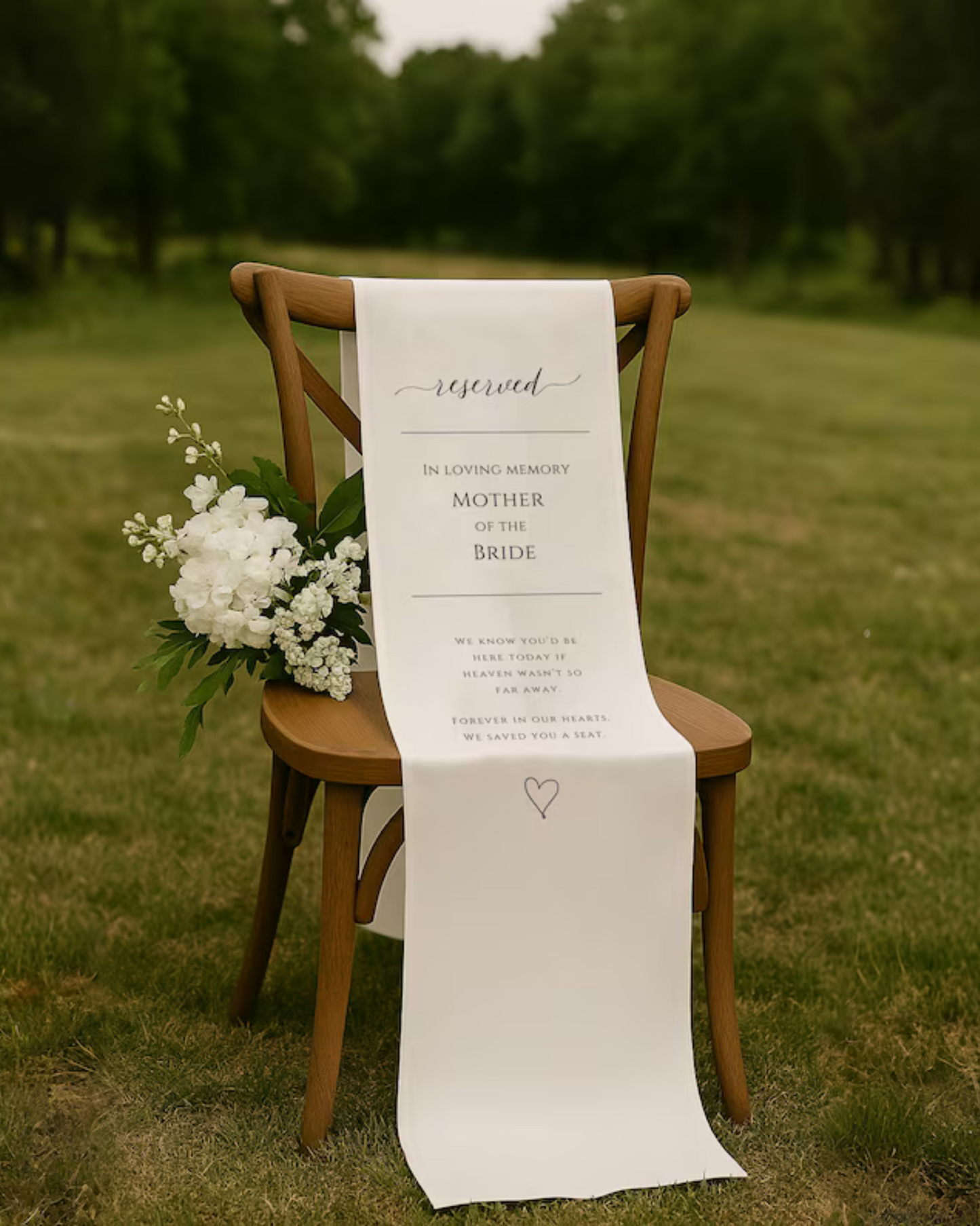 Personalized Fabric Sign, Wedding, Wedding Memorial Sign, Reserved In Loving Memory, Memorial Chair Cover, Memory Linen Chair Sign MS11