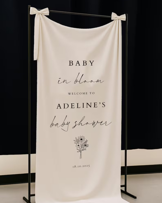 Fabric Baby in Bloom Sign, Baby in Bloom Sign with Ribbon, Modern Baby in Bloom Sign, Fabric Baby Shower Sign, With Stand BL03