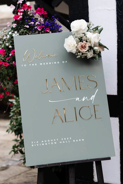 Acrylic Wedding Welcome Sign with 3D Mirror names - Luxury Wedding Reception Signage - Personalised Wedding Welcome Sign, A1, A2, A3