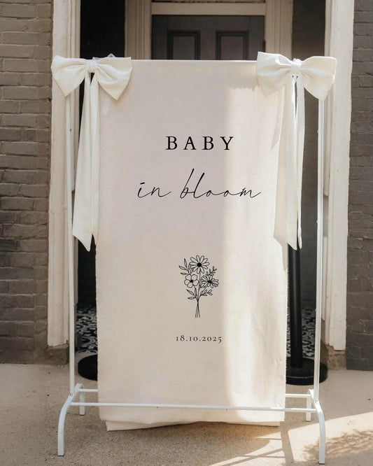 Baby in Bloom Baby Shower HTV Decal Sign, Baby Shower Decal Sign for Spandex Fabric, Linen Fabric, Baby Shower Decor Supply, Backdrop Decal