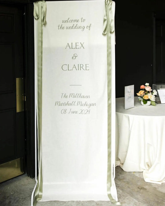 Wedding Fabric Sign, Linen Welcome Sign, Personalized Wedding Decor, Custom Bridal Banner, Outdoor Wedding Sign