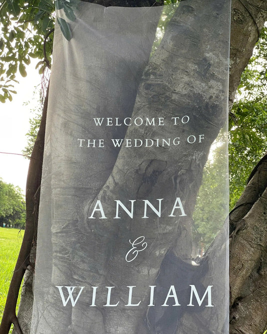 Sheer Wedding Sign, Romantic Wedding Sign, Wedding Backdrop, Voile Wedding Banner, Organza Wedding Sign, Fabric Welcome Sign