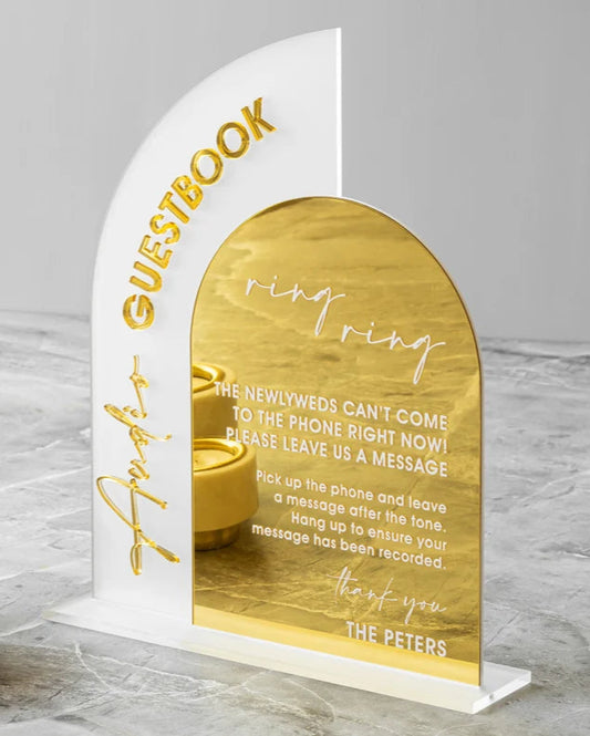 Audio Guestbook Sign, Wedding Guestbook Sign, Telephone Guest Book Sign, Wedding Reception Decor, Wedding Signage, Gold Mirror Wedding Signs