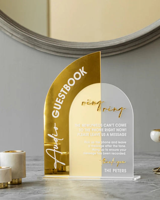 Audio Guestbook Sign, Wedding Guestbook Sign, Telephone Guest Book Sign, Wedding Reception Decor, Wedding Signage, Gold Mirror Wedding Signs