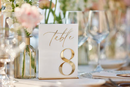 Wedding Table Numbers - White Acrylic 3D Gold Mirror Table Signs - Wedding Table Decor - Table Numbers with Stands - Wedding Table Setting