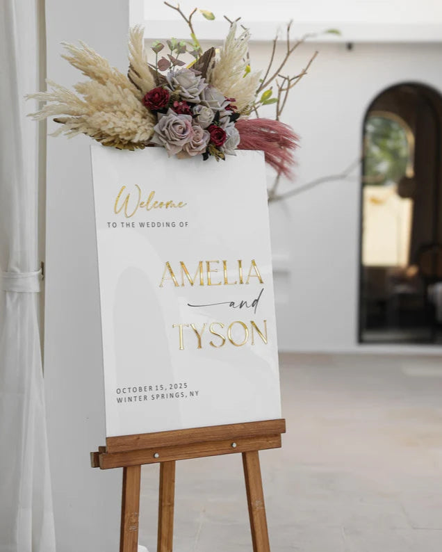 Acrylic Wedding Sign With 3D Mirror Gold Names, Ceremony Welcome Sign, Wedding Welcome Sign, Engagement sign, Modern wedding sign