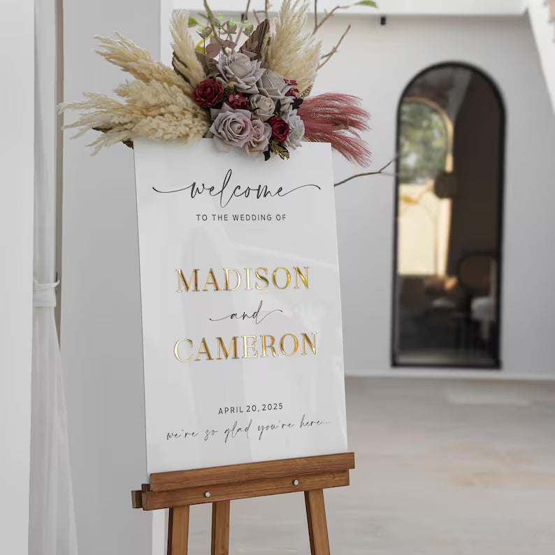 Acrylic Wedding Sign With 3D Mirror Gold Names, Wedding Welcome Sign - Personalized Wedding Signs - Reception Signage, Modern Welcome Sign