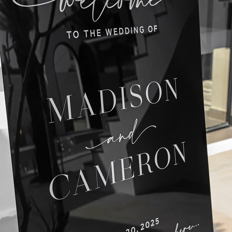 Welcome Wedding Sign, Acrylic Welcome Sign, Personalize Wedding Sign, Modern Wedding Sign, Modern Welcome Sign, Black Wedding Signs