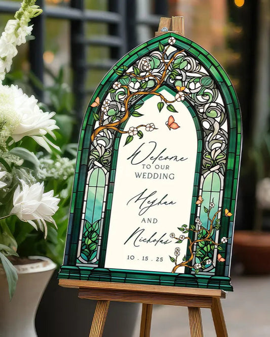 Wedding Welcome Sign, Custom Acrylic Wedding Sign, Printed Stained Glass Wedding Entrance Sign, Vintage Wedding Decorations