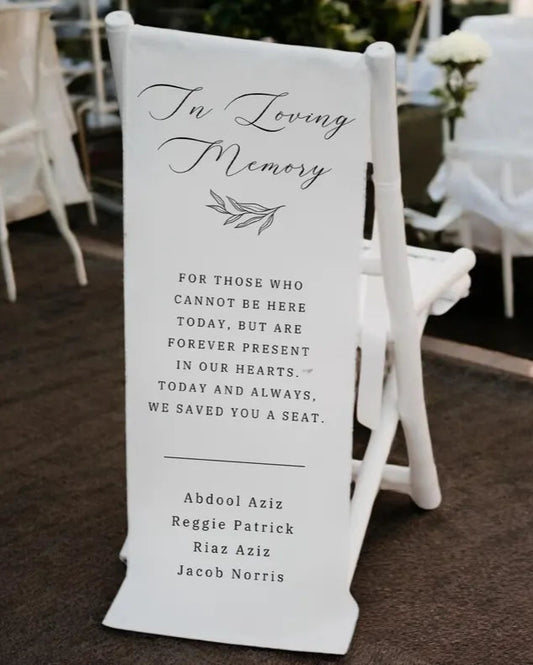 Reserved Wedding Memorial Chair Sign, Personalized Fabric Sign, Wedding Chair Banner In Memory Of Loved Ones, Custom Memorial Wedding Sign