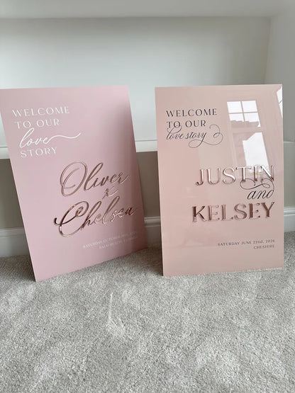 Acrylic Wedding Welcome Sign with 3D Mirror names - Luxury Wedding Reception Signage - Personalised Wedding Welcome Sign, A1, A2, A3