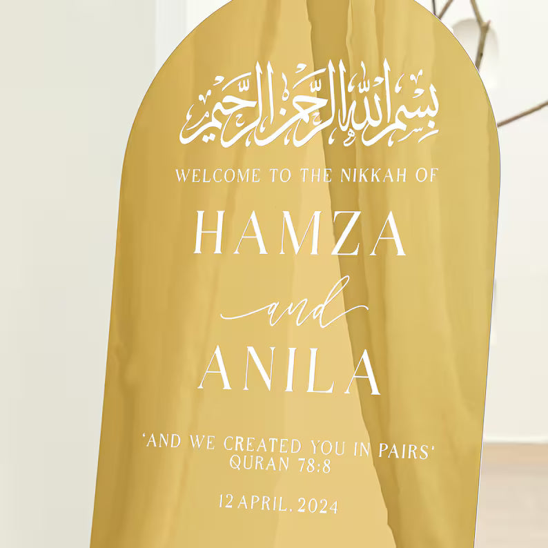 Acrylic Nikkah Sign Islamic Welcome Entrance Sign Islamic Wedding Decor, Personalized Wedding Sign, Gold Welcome Sign with Bismillah Writing