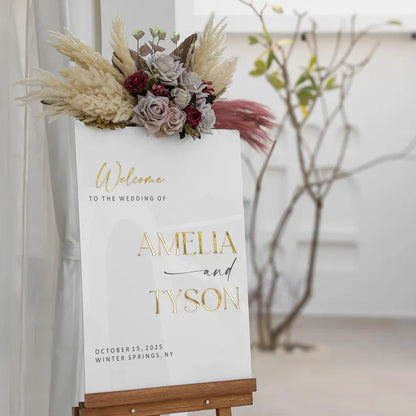 Acrylic Wedding Sign With 3D Mirror Gold Names, Ceremony Welcome Sign, Wedding Welcome Sign, Engagement sign, Modern wedding sign