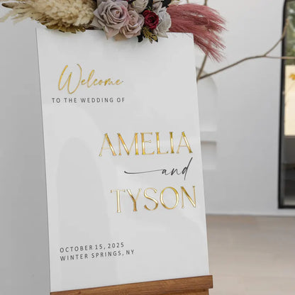 Acrylic Wedding Sign With 3D Mirror Gold Names, Ceremony Welcome Sign, Wedding Welcome Sign, Engagement sign, Modern wedding sign