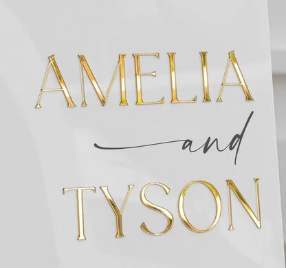 Acrylic Wedding Sign With 3D Mirror Gold Names, Ceremony Welcome Sign, Wedding Welcome Sign, Engagement sign, Modern wedding sign