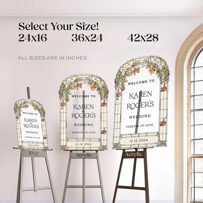 Stained Glass Floral Wedding Sign, Forever In Love Wedding Welcome Sign, Mirror Or Frosted Acrylic Wedding Entrance Sign